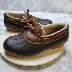 JAMBU Gwen 6.5 Duck Boots Low Top Rubber Sherpa Lace up JBU Navy Blue Waterproof